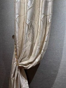 1 Peça Cortina de Jacquard de Folha de Alta Precisão e Luxo com Ganchos de Pendurar