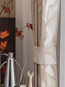 1 Peça Cortina de Jacquard de Folha de Alta Precisão e Luxo com Ganchos de Pendurar