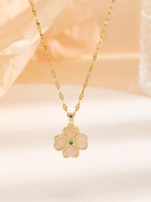 四葉草吊墜項鏈 - 金黃色 - 查看 1
