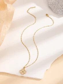 四葉草吊墜項鏈 - 金黃色 - 查看 2