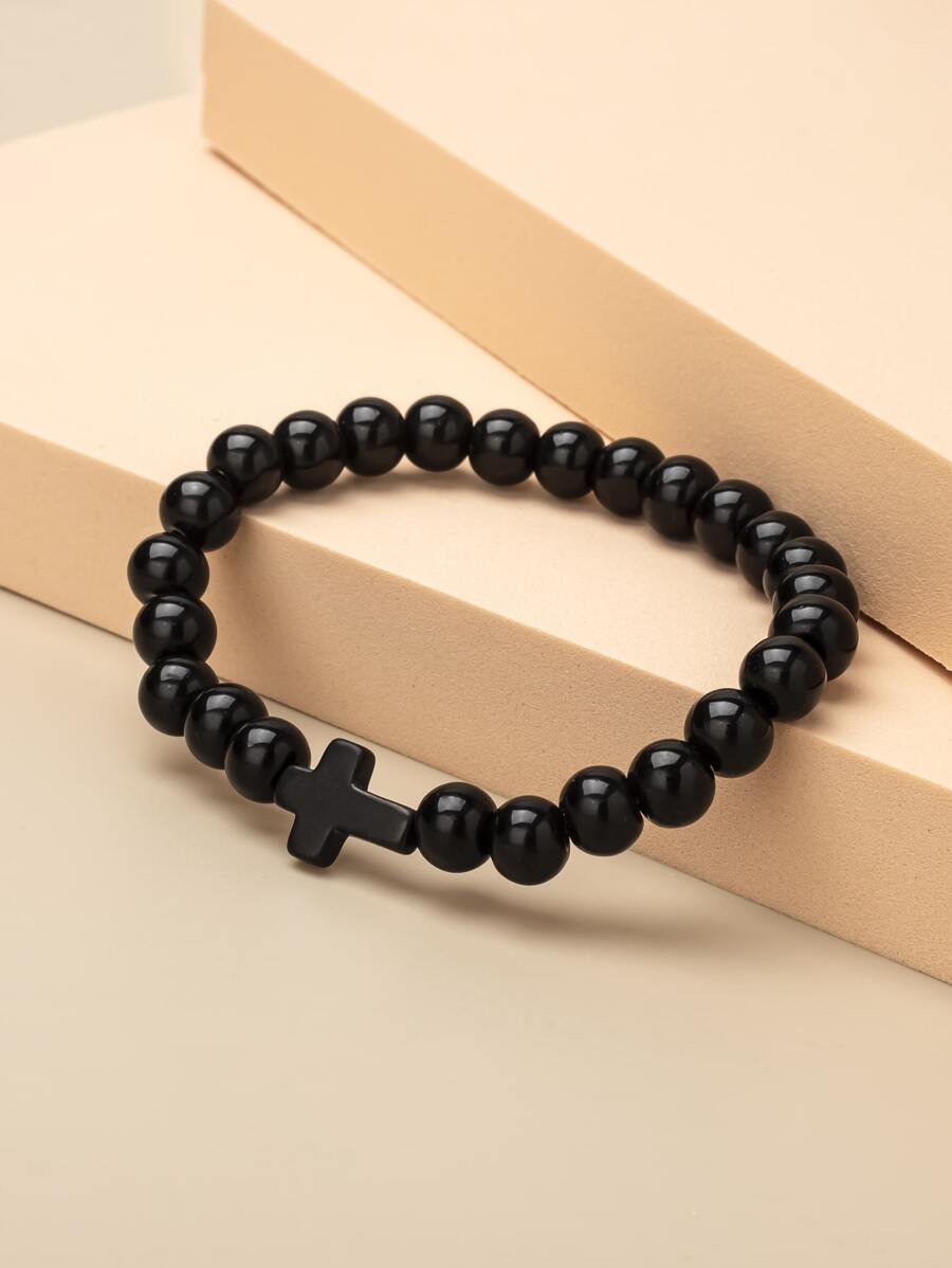 Pulsera con cuenta cruzado - Negro - Ver 1