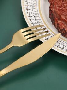 Juego De Cubiertos De Acero Inoxidable De 16 Uds Con Mango Cuadrado, En Caja De Regalo, Adecuado Para Reuniones Familiares, Restaurantes, Fiestas Y Bodas - Multicolor - Ver 2