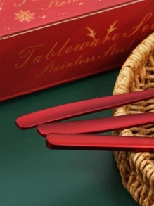 Juego De Cubiertos De Acero Inoxidable De 16 Uds Con Mango Cuadrado, En Caja De Regalo, Adecuado Para Reuniones Familiares, Restaurantes, Fiestas Y Bodas - Multicolor - Ver 4