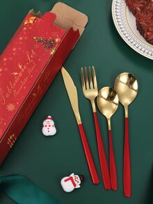 Juego De Cubiertos De Acero Inoxidable De 16 Uds Con Mango Cuadrado, En Caja De Regalo, Adecuado Para Reuniones Familiares, Restaurantes, Fiestas Y Bodas - Multicolor - Ver 5