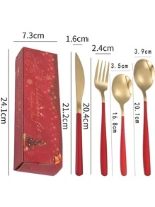 Juego De Cubiertos De Acero Inoxidable De 16 Uds Con Mango Cuadrado, En Caja De Regalo, Adecuado Para Reuniones Familiares, Restaurantes, Fiestas Y Bodas - Multicolor - Ver 6