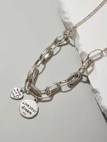 Letter Detail Round Charm Necklace - Antique Silver - View 2