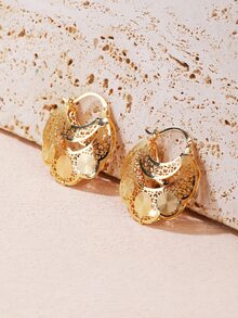 Hollow Out Hoop Earrings - Yellow Gold - View 2