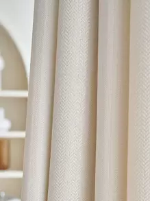 1 件厚人字形窗帘，简约乡村风格，遮光卧室和客厅，乳白色 - 米色 - 查看 3