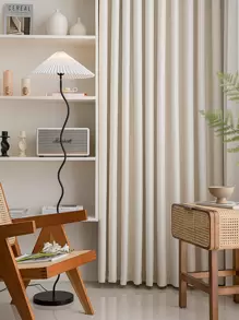 1 件厚人字形窗帘，简约乡村风格，遮光卧室和客厅，乳白色 - 米色 - 查看 2