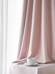 1pc Thick Herringbone Pattern Light-Blocking Curtain, Simple Aesthetic Style For Bedroom & Living Room, Ivory White - Baby Pink - View 3