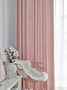1pc Thick Herringbone Pattern Light-Blocking Curtain, Simple Aesthetic Style For Bedroom & Living Room, Ivory White - Baby Pink - View 4