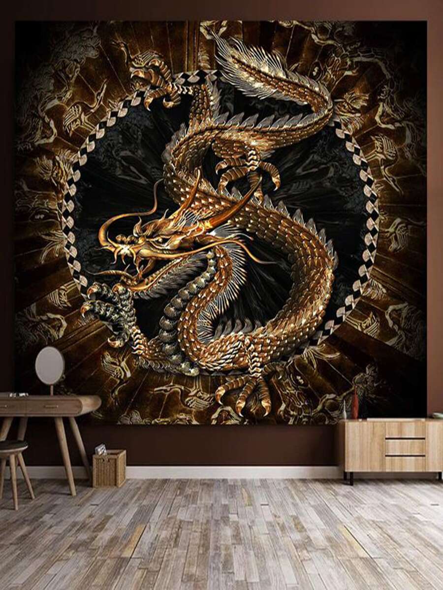1pc Chinese Dragon Pattern Tapestry - Multicolor - View 1