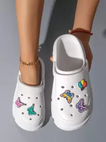 Women's White College Style Cartoon Cut Out Breathable Shoes With Butterfly & Strawberry Decor, Wooden Sole - White - View 1