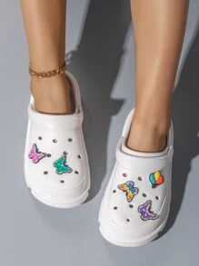 Women's White College Style Cartoon Cut Out Breathable Shoes With Butterfly & Strawberry Decor, Wooden Sole - White - View 2