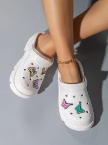 Women's White College Style Cartoon Cut Out Breathable Shoes With Butterfly & Strawberry Decor, Wooden Sole - White - View 3