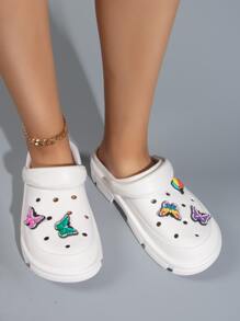 Women's White College Style Cartoon Cut Out Breathable Shoes With Butterfly & Strawberry Decor, Wooden Sole - White - View 4