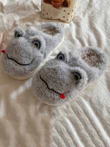 Men Cartoon Design Fluffy Novelty Slippers - Grey - View 2