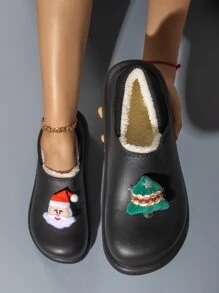 Christmas Santa Claus & Tree Decor Thermal Lined Work Clogs - Black - View 1