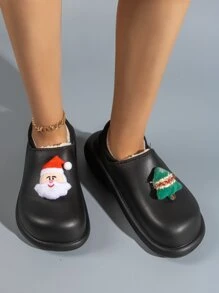 Christmas Santa Claus & Tree Decor Thermal Lined Work Clogs - Black - View 2