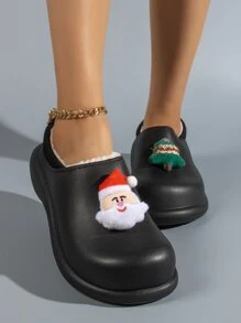 Christmas Santa Claus & Tree Decor Thermal Lined Work Clogs - Black - View 3
