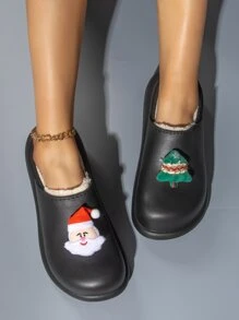 Christmas Santa Claus & Tree Decor Thermal Lined Work Clogs - Black - View 4