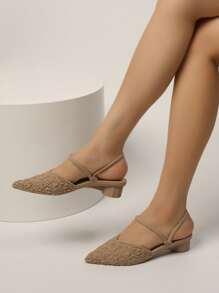 New Pointed Low Heel Women's Slippers, Fashionable Strap Open Toe Sandals For Summer, Elegant Women Outdoor Slipper