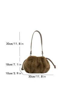 Túi vai Dây kéo Xù màu trơn Đúng mốt - Cà phê nâu - Xem 3