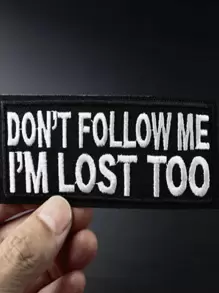1pc Slogan Embroidered Iron-on Patch,Simple Black DIY Clothing Accessory - Black and White - View 1