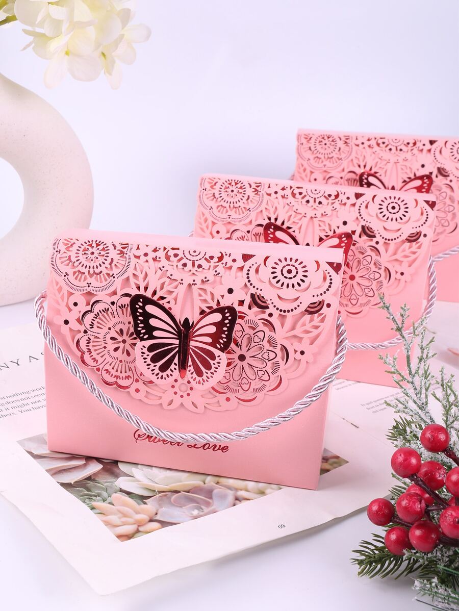 5入組鏤空蝴蝶和花細節禮物盒 - 粉色 - 查看 1