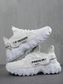 Men Letter Patch Decor Lace-up Front Chunky Sneakers - White - View 1