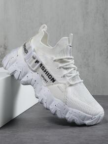Men Letter Patch Decor Lace-up Front Chunky Sneakers - White - View 2