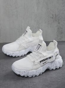 Men Letter Patch Decor Lace-up Front Chunky Sneakers - White - View 4