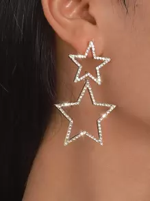 Mydear 1 Pair Fashion Rhinestone Pentagram Pendant Earrings, Suitable For Women's Daily Wear - Yellow Gold - View 4