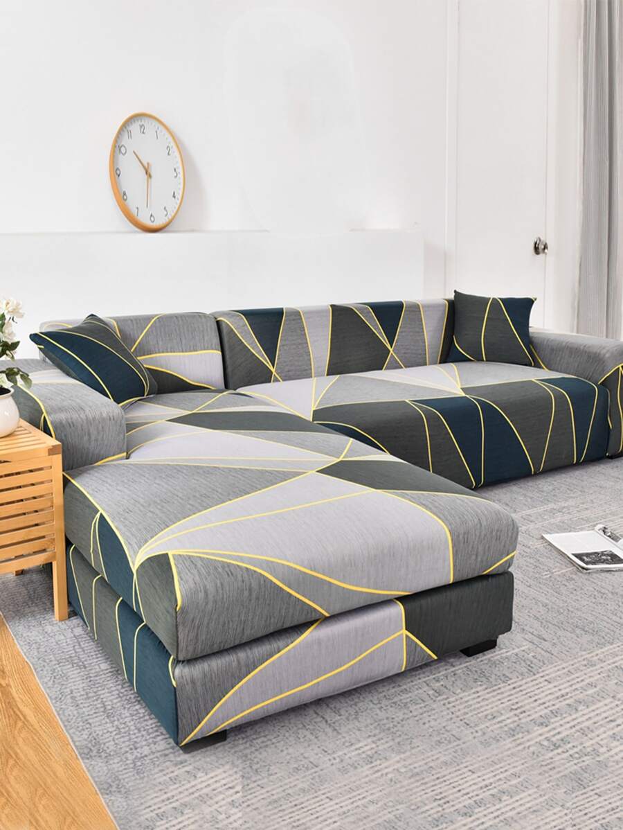 幾何樣式沙發套和1入組靠墊套不附帶墊芯 - 彩色 - 查看 1