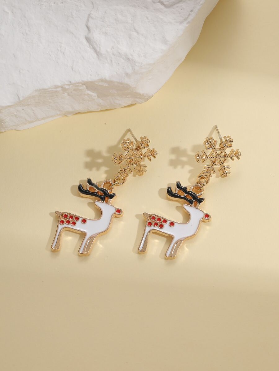 Christmas Elk & Snowflake Decor Drop Earrings - Multicolor - View 1