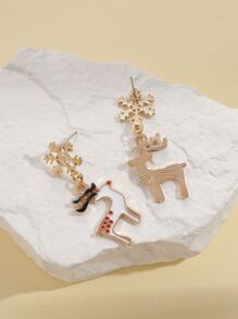 Christmas Elk & Snowflake Decor Drop Earrings - Multicolor - View 2