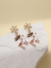 Christmas Elk & Snowflake Decor Drop Earrings - Multicolor - View 3