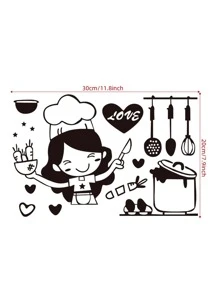 1 pieza Adhesivo de renovación de pared para cocina PVC cocina dulce con estampado de figura - Negro - Ver 3