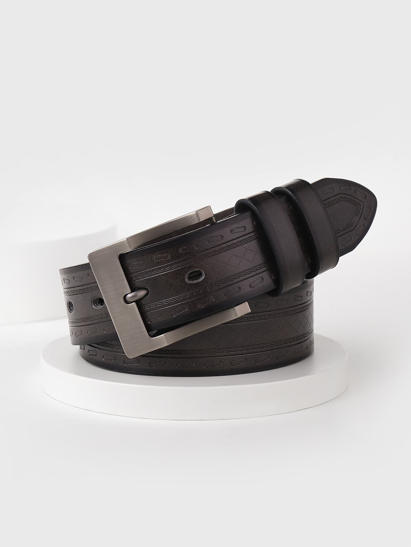 Men Square Buckle Belt - Coffee Brown - View 1