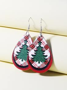 Pendientes con gota de agua árbol de Navidad & con patrón de cuadros - Multicolor - Ver 1