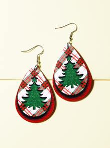 Pendientes con gota de agua árbol de Navidad & con patrón de cuadros - Multicolor - Ver 2