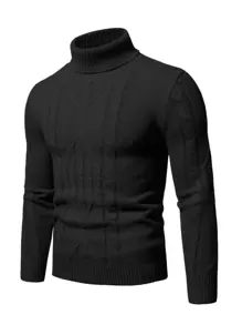 Manfinity Mode Men Turtle Neck Cable Knit Jumper - Black - View 1