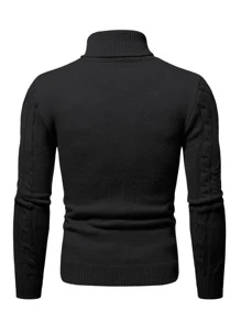 Manfinity Mode Men Turtle Neck Cable Knit Jumper - Black - View 2