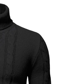 Manfinity Mode Men Turtle Neck Cable Knit Jumper - Black - View 6