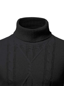 Manfinity Mode Men Turtle Neck Cable Knit Jumper - Black - View 7
