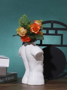 1pc Figure Design Flower Vase, White Polymer Clay Muscle Statue Vase For Home Decor - White - View 2