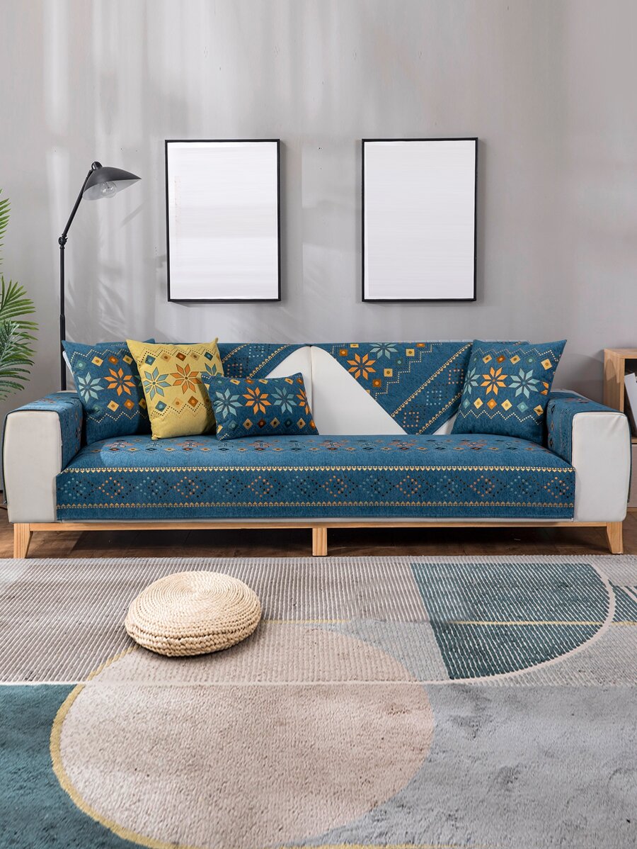 1pc Universal Four Seasons Snowy Flower Sofa Seat Cushion Cover, Modern