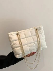 Bolsa cuadrada guateado con cadena - Beis - Ver 6