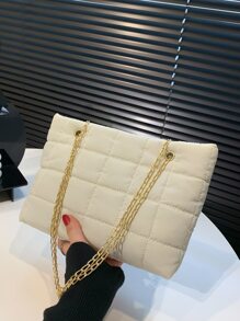 Bolsa cuadrada guateado con cadena - Beis - Ver 7