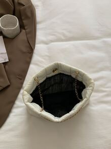 Bolsa cuadrada guateado con cadena - Beis - Ver 4